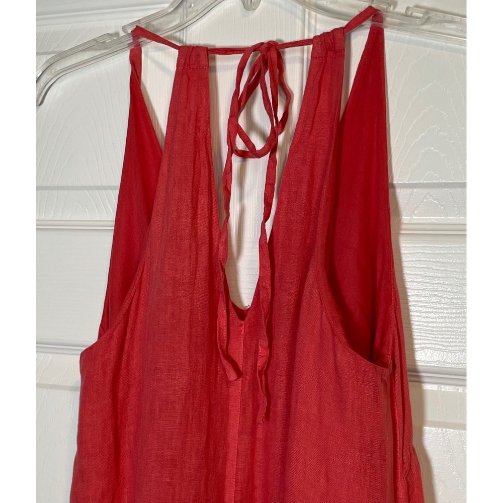 120% Lino Linen Maxi Dress Small Coral Pink Tiered Halter V-Neck Italy - Picture 7 of 9